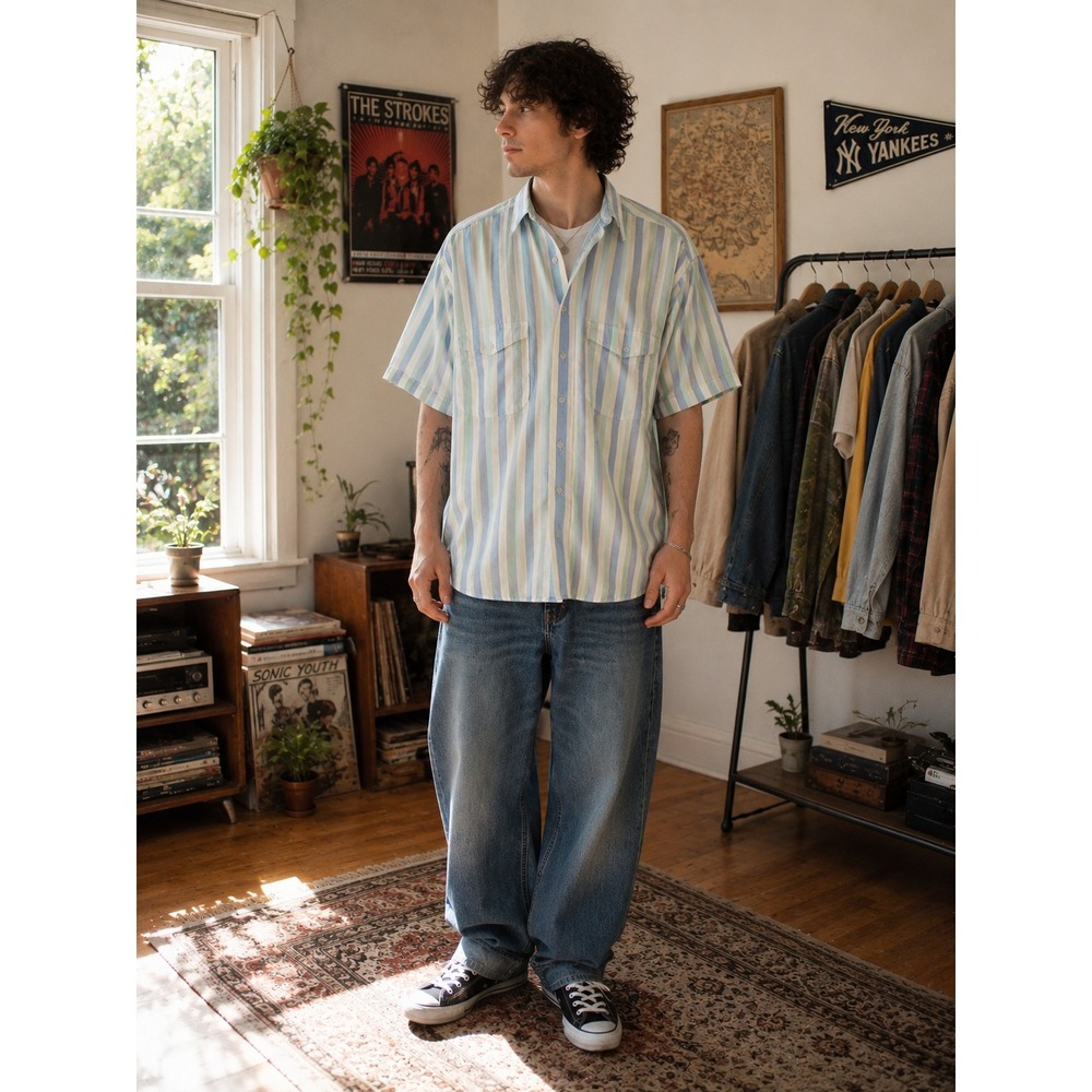 Vintage Levi's Silver Label Striped Button Up Shirt XL Short Sleeve